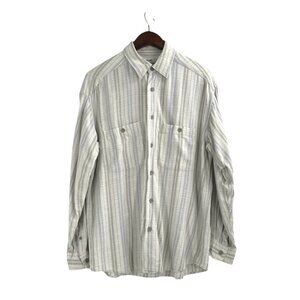 Vintage Claiborne Mens Medium Plaid Rayon Silk Button-Up Shirt Pastel Striped